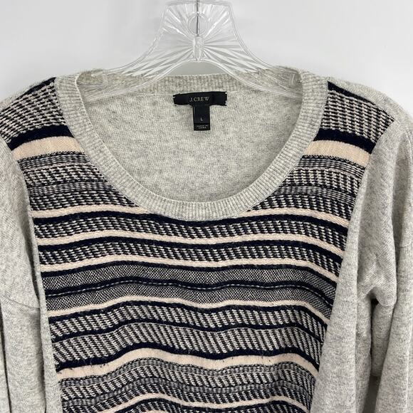 J. Crew wool rabbit hair blend scoop neck striped knit sweater sz L - Picture 2 of 7